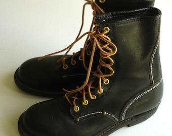 Hy-Test Combat Boots Men 9-9.5 Black Leather Lace Up Steel Safety Work Vintage VTG MENS HY-TEST STEEL TOE MILITARY BLACK BOOTS SIZE 9.5 C  main image 4