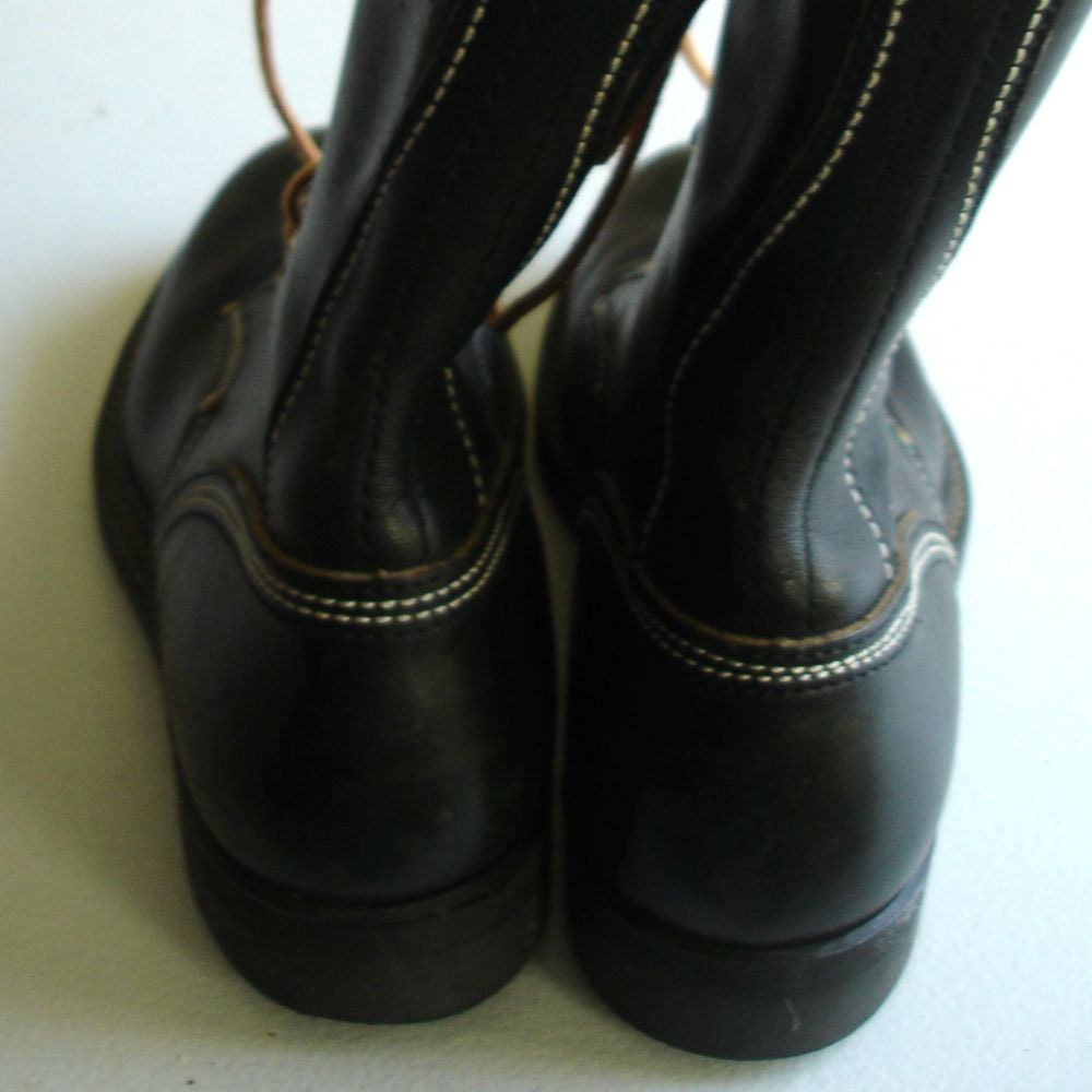Hy-Test Combat Boots Men 9-9.5 Black Leather Lace Up Steel Safety Work Vintage VTG MENS HY-TEST STEEL TOE MILITARY BLACK BOOTS SIZE 9.5 C  main image 2