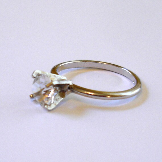 vintage Uncas faux diamond solitaire silver tone … - image 2