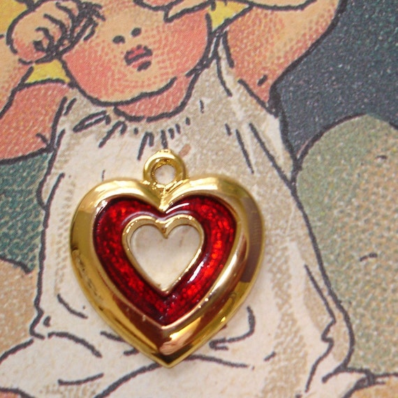 vintage red inlay gold metal sweetheart cut out s… - image 4