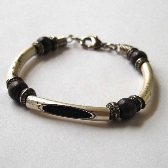 vintage silver link tribal layering bracelet with… - image 4