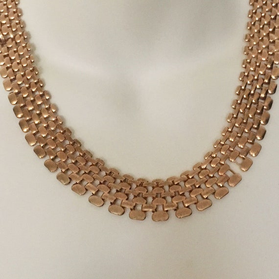vintage gold metal Cleopatra collar geometric gra… - image 2