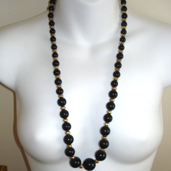 vintage black and gold gradating round beads long… - image 1