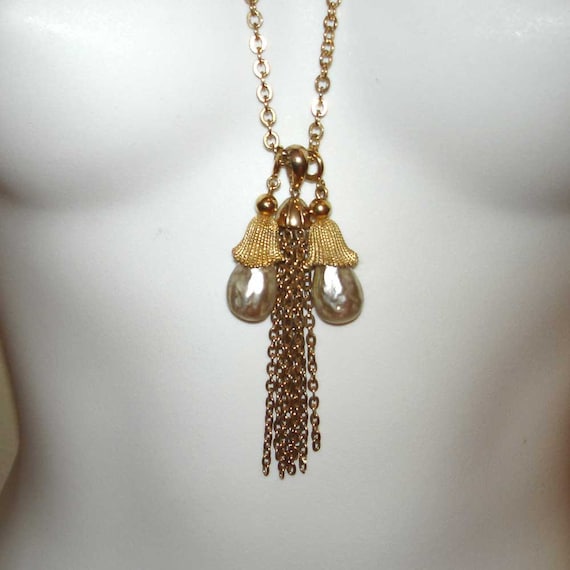 vintage Sarah Coventry golden tassel necklace with 2 … - Gem