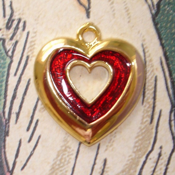 vintage red inlay gold metal sweetheart cut out s… - image 2