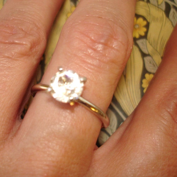 vintage Uncas faux diamond solitaire silver tone … - image 3