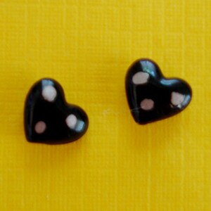 vintage tiny polka dots black enamel hearts silver tone metal studs pierced post back stud earrings whimsical romantic love friendship