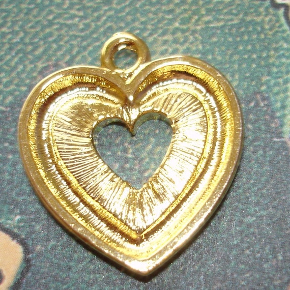 vintage red inlay gold metal sweetheart cut out s… - image 3