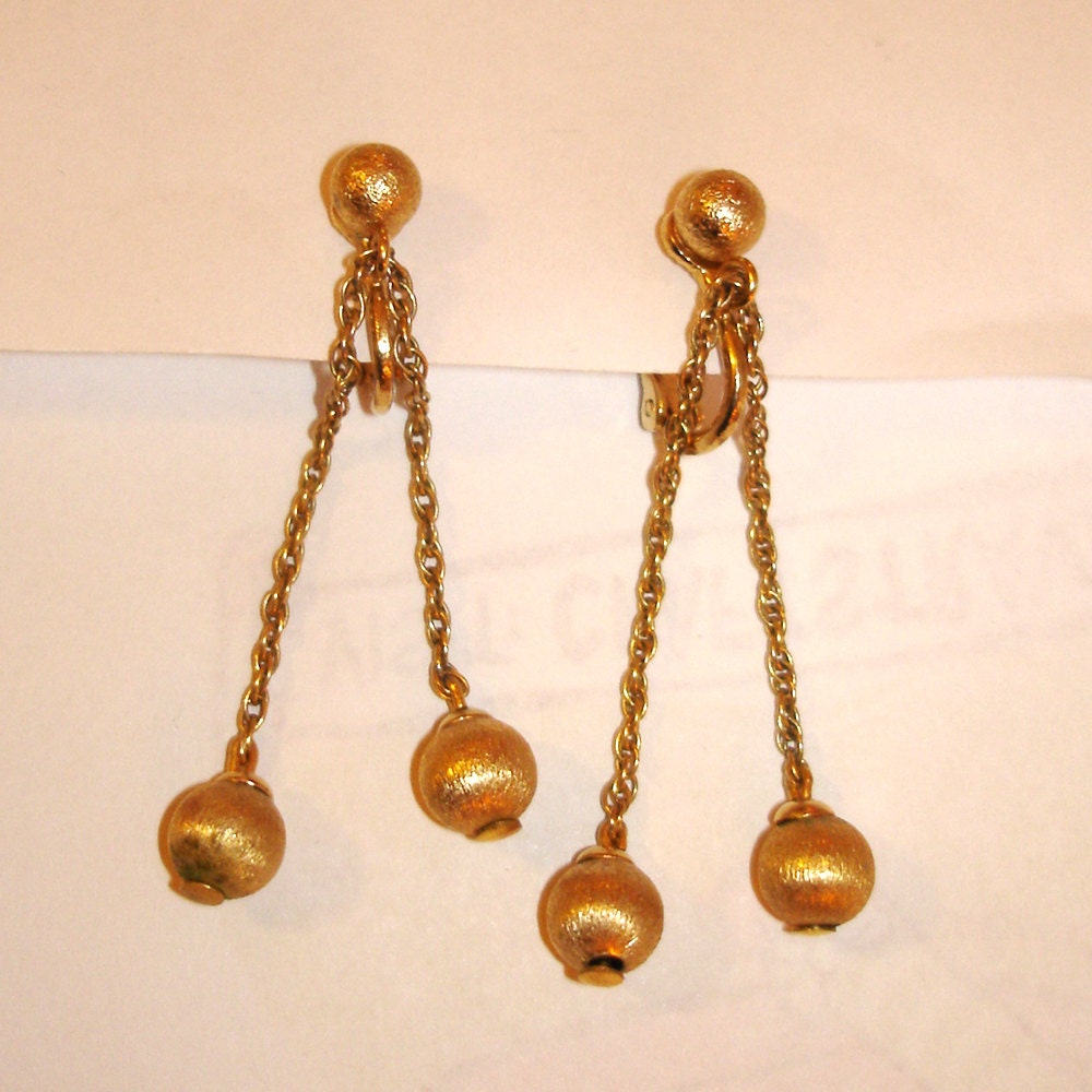 Vintage NAPIER brushed gold dangling ball and chain earrings Etsy