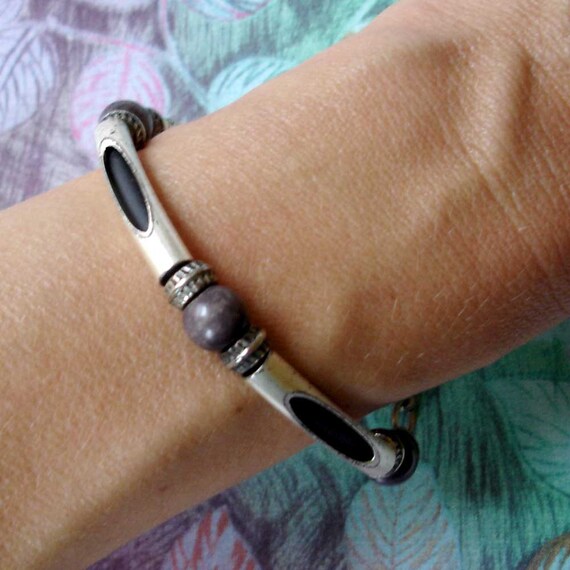 vintage silver link tribal layering bracelet with… - image 1