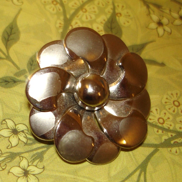 vintage atomic pinwheel flower silver metal brooch Midcentury jewelry floral lapel pins space age scarf clip nonbinary geometric hat pins