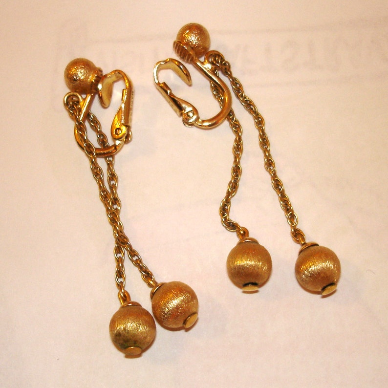 Vintage NAPIER brushed gold dangling ball and chain earrings Etsy
