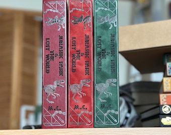 Handmade Jurassic Park & The Lost World Hardcover Rebind | Jurassic Park hardcover in faux leather and suede