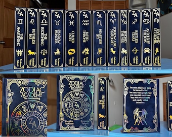 Hardcover Zodiac Academy Rebind Set: Gold Foil, Navy Velvet Book Cloth