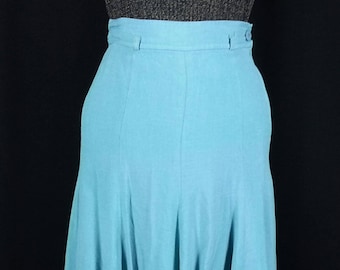 Vintage 70s Don Sayres teal rayon skirt size 6 waist 26