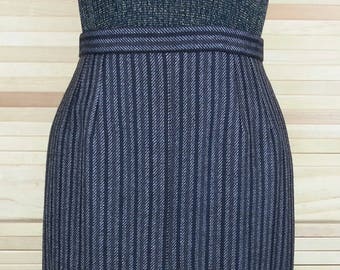 Vintage brown wool stripe straight skirt waist 28