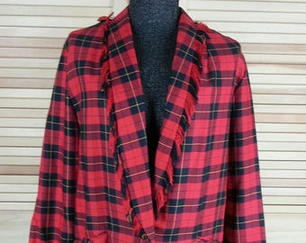 Vintage 80s red plaid womens jacket Claude size M medium chest 44