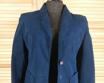 Vintage 70s blue ultra suede blazer jacket Lilli Ann size S small chest 38