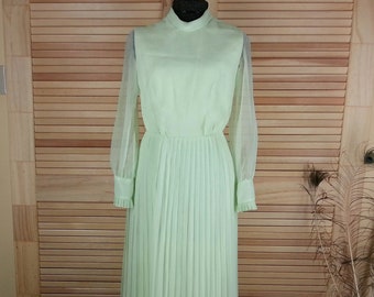 Mint green crystal pleats maxi dress size small