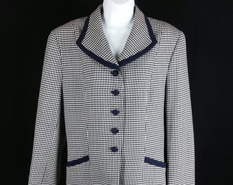 Vintage Pendleton jacket houndstooth weave wool blazer navy blue & white size 14 chest 42