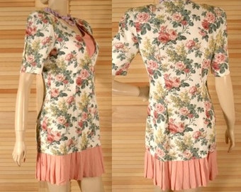 Vintage 1980s Pink Roses Dress Size 5 b36 d35