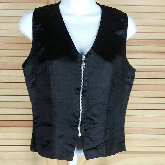 Black Goth vest waistcoat with zipper top size S small chest 36