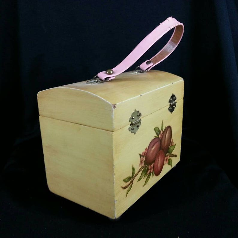 Wooden Decoupage Box Purse 1970s Peaches Plums Mirror Craft Etsy
