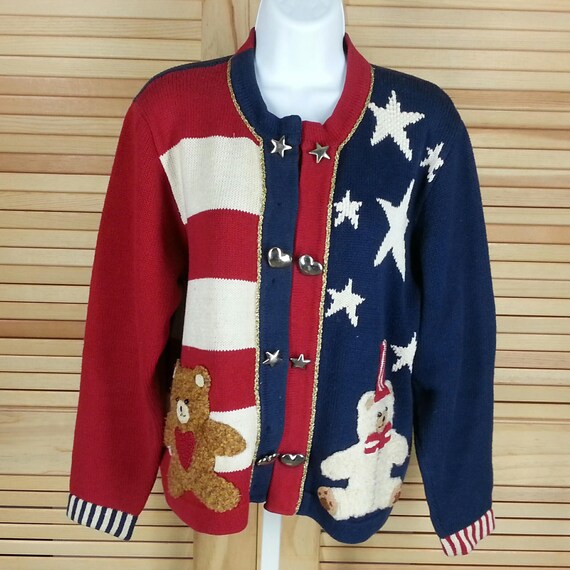 blue sweater with white stars