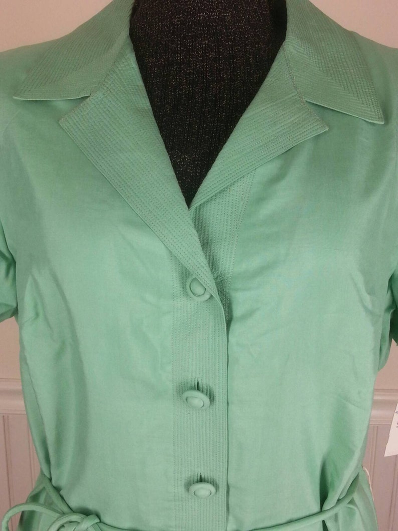 Vtg NOS early 70s 100/% silk aqua green shift dress with cord tie Plus size 20 chest 46in.