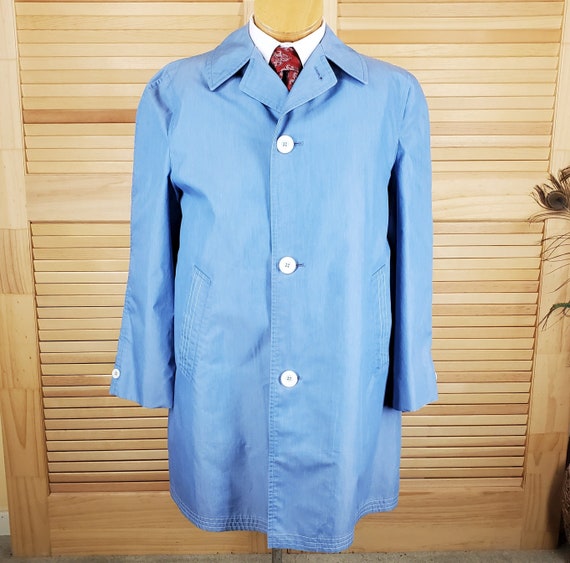 Vintage mens blue raincoat Sakowitz Houston Chris… - image 1