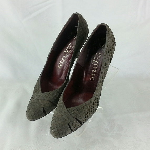 Vintage 70s gray high heels pumps shoes faux rept… - image 2