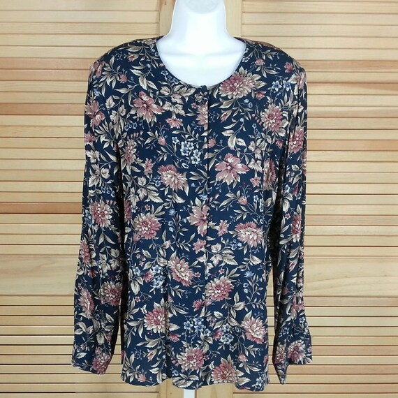Vintage Talbots rayon crepe blouse floral print long sleeves size 12 chest 42 Made in USA