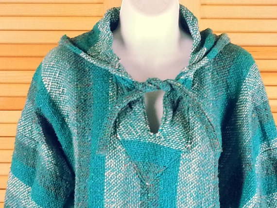 Vintage hooded pullover green stripe jacket Size … - image 2