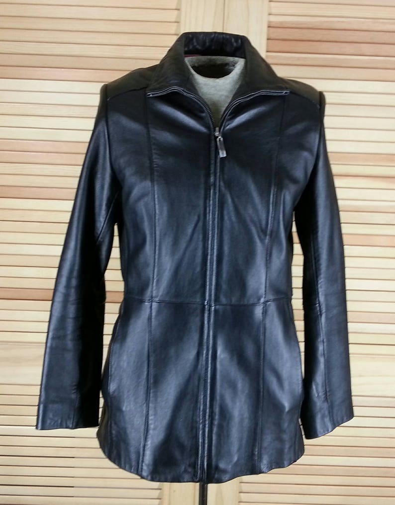 Vintage 90s lambskin leather black mens coat Croft /& Barrow size M medium chest 44