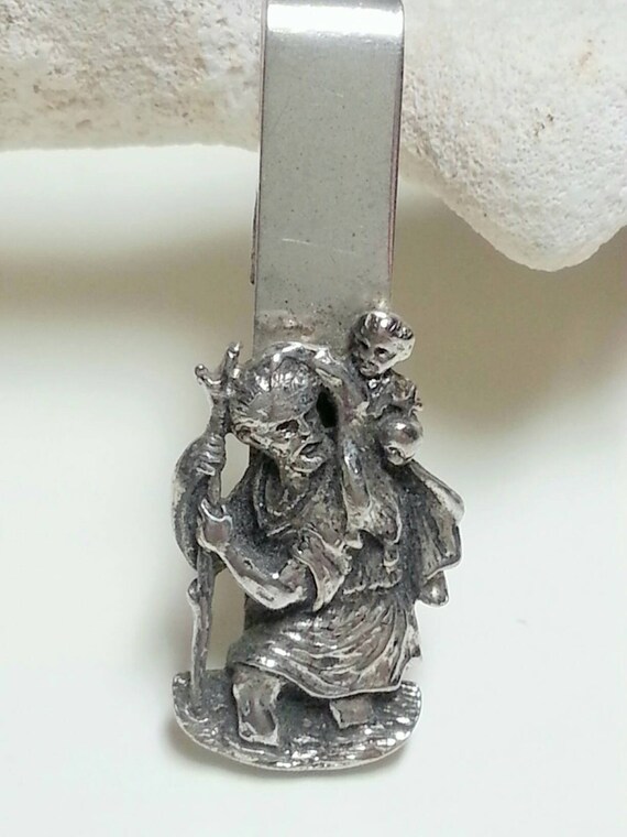 Vintage St Christopher sterling silver tie clip b… - image 1