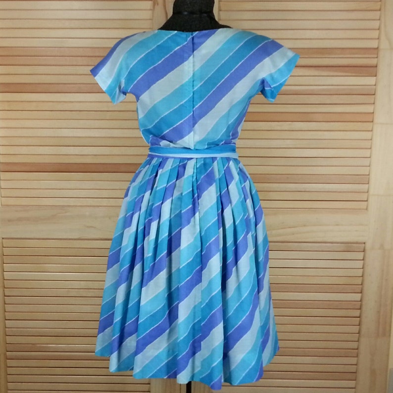 Vintage 60s blue stripe dress size S chest 36