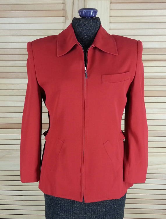 Vintage 90s Red Twill Wool and Rayon Zip Jacket Evan-picone Size 6 