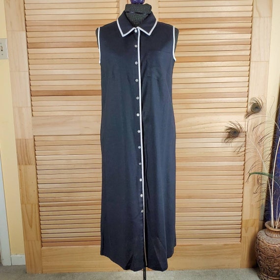 Vintage 80s Talbots Black With White Trim Shift Dress Linen Rayon 