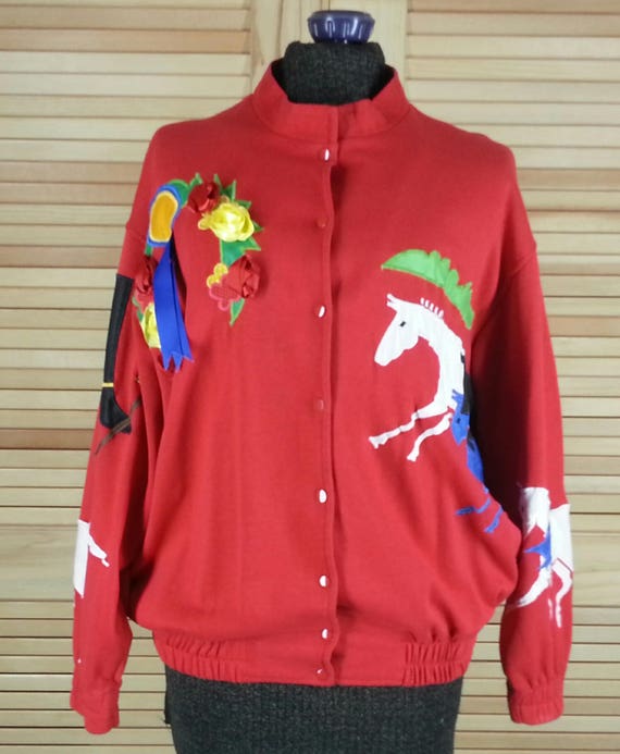 Vintage red horse derby jacket baseball style raci