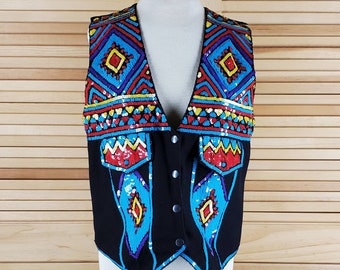 Vintage 90s Sequin vest Southwestern influence Size Medium