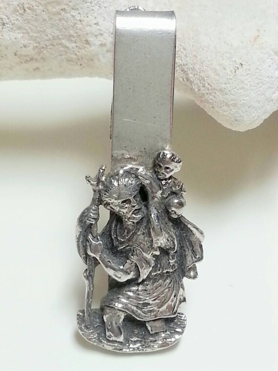Vintage St Christopher sterling silver tie clip b… - image 3
