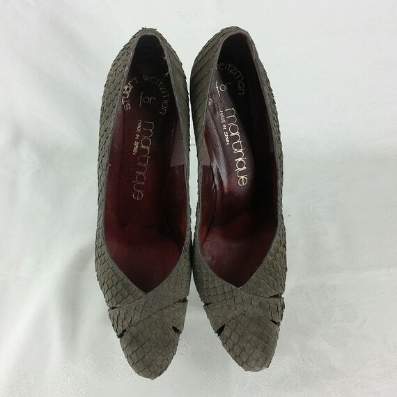 Vintage 70s gray high heels pumps shoes faux rept… - image 5
