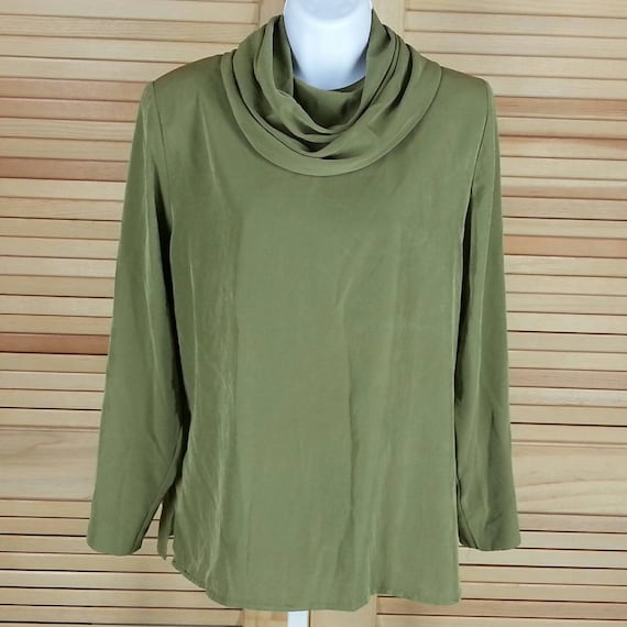 Vintage green blouse long sleeve pullover Howard Wolf size 2 small chest 40 Made in USA