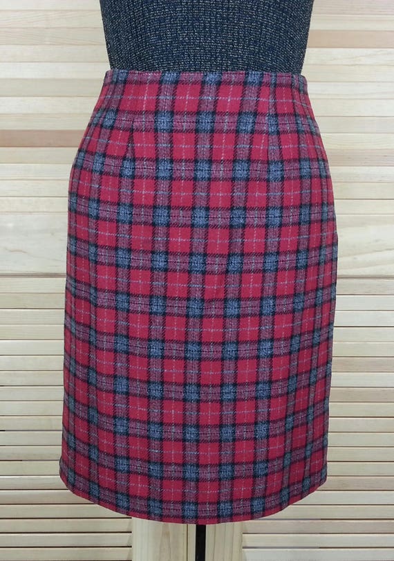 Vintage 90s straight skirt red and gray plaid size