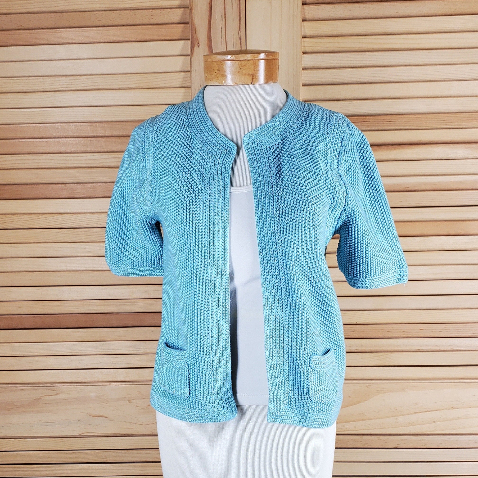 AK Anne Klein Blue Knit Open Front 