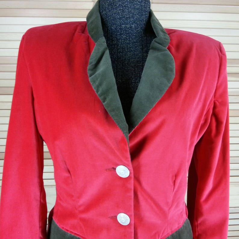 Vintage Red Velveteen Jacket With Green Corduroy Trim and - Etsy