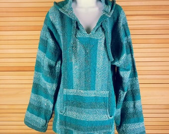 Vintage hooded pullover green stripe jacket Size XL chest 50