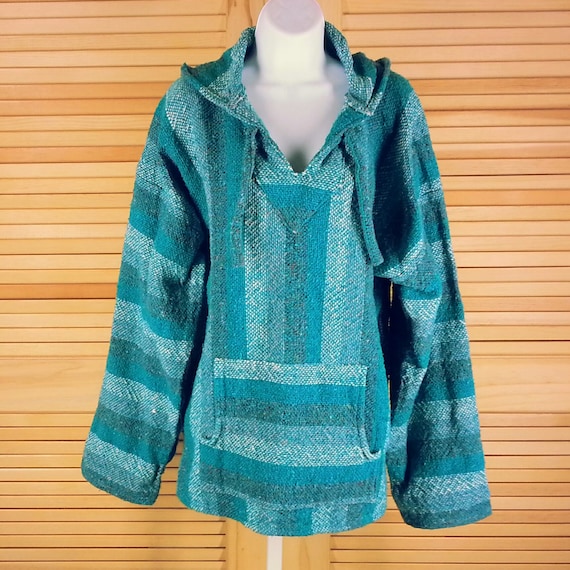 Vintage hooded pullover green stripe jacket Size … - image 1