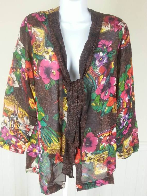 Vtg Carole Little petites floral Hawaiian print o… - image 1