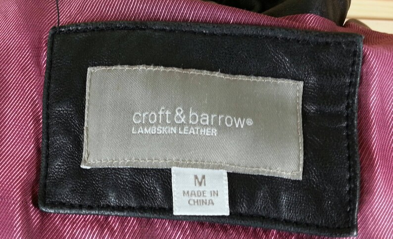 Vintage 90s lambskin leather black mens coat Croft /& Barrow size M medium chest 44